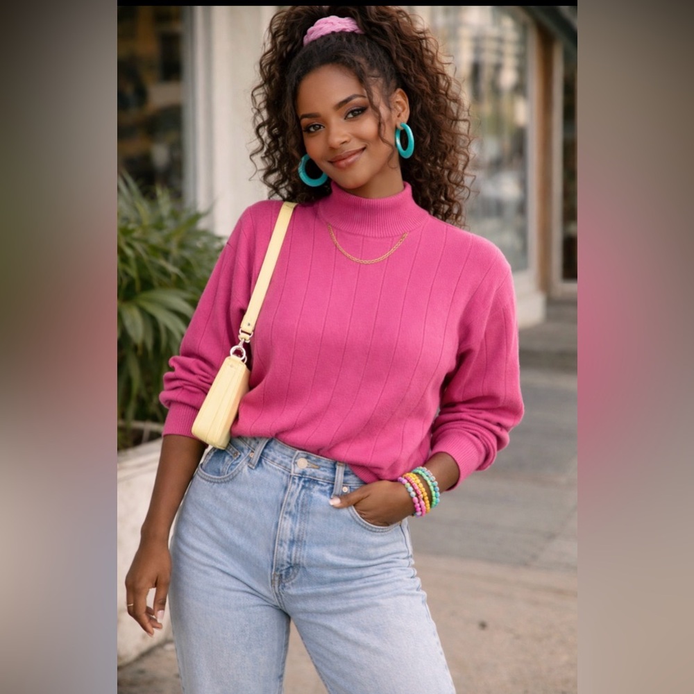 *vintage 90’s- Vibrant Pink -Classic -Acrylic Knit Sweater